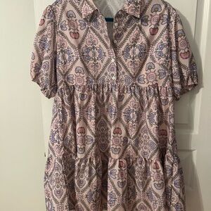 MK Boutique Pink Paisley Print Tiered Dress